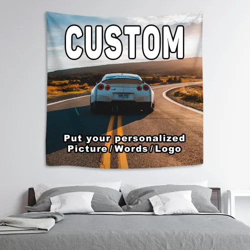 Vista 9 de KafePross Tapiz personalizado para colgar en la pared, 30 x 30 pulgadas, personaliza tu imagen, texto, dormitorio, pancarta para dormitorio
