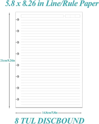 Vista 5 de A5 TUL - Papel de repuesto forrado con disco, 8 discos, papel de relleno con rayas de disco, 100 hojas/200 páginas, papel blanco de 3.53 oz/m², 5.8