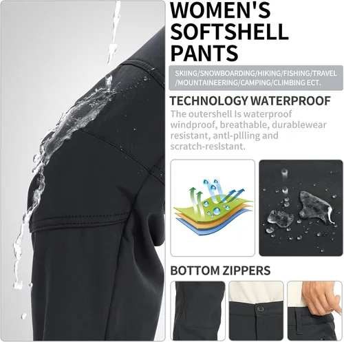 Vista 5 de Womens Waterproof Snow Ski Pants Hiking Fleece lined Insulated Windproof Softshell Snowboard Outdoor Pants