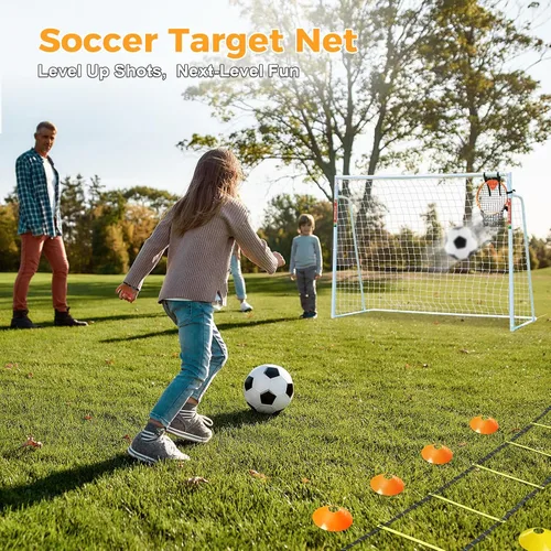Vista 5 de Portería de fútbol de 12 x 6, 10 x 6.5, 8 x 6, 6 x 4 pies, portería de fútbol de metal para patio trasero, portería de fútbol para niños, jóvenes