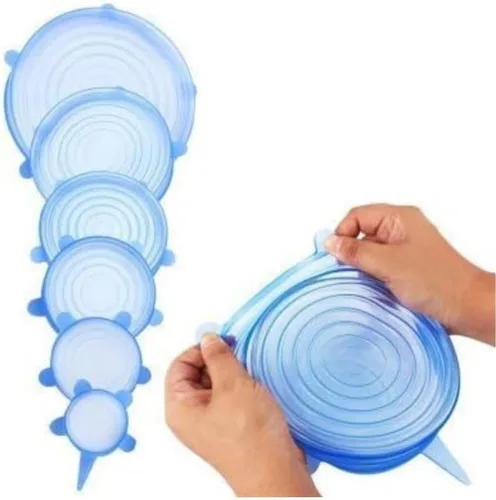 Vista 3 de Tapas elásticas de silicona, multitamaño, reutilizables, para alimentos y cuencos, aptas para lavavajillas y congelador (multicolor)