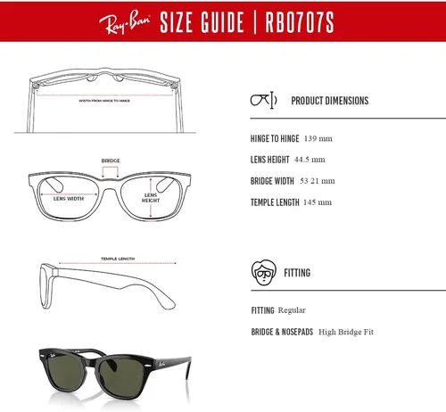 Vista 6 de Ray-Ban RB0707S - Lentes de sol cuadrados para hombre y mujer + paquete con kit de gafas de diseñador iWear