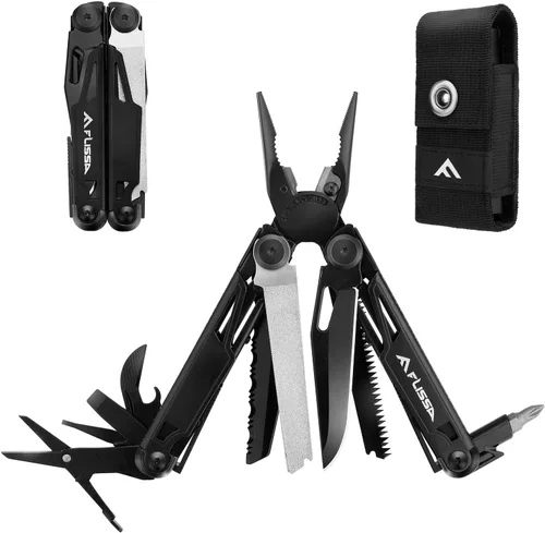 Vista 11 de FLISSA Multiherramienta, cuchillo de bolsillo multiherramienta 15 en 1 con funda, alicates multiherramienta EDC de acero inoxidable para hombres
