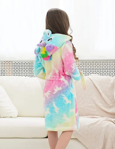 Vista 5 de Doctor Unicorn Bata de baño con capucha de unicornio suave para niñas, Blanco