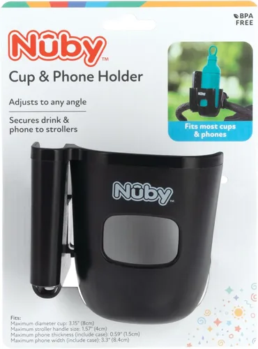 Vista 7 de Nuby Taza para cochecito y soporte para teléfono, clip giratorio de 360°, sostiene de forma segura biberones, tazas y botellas de agua, hidratación