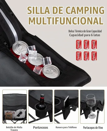 Vista 5 de KingCamp Silla de camping extragrande XL, sofá plegable resistente de 500