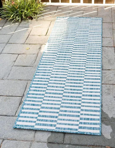 Vista 42 de Unique Loom Outdoor Striped Collection - Alfombra a rayas (4' 1" x 6' 1" Rectángulo, azul/marfil)