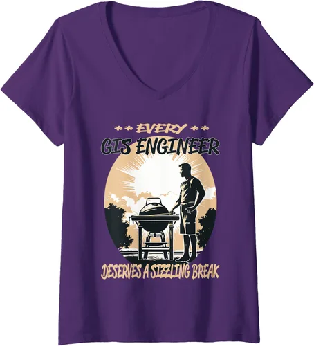 Vista 8 de GIS Engineer Funny BBQ Chef or Grill Fun V-Neck T-Shirt