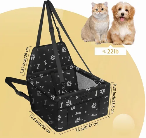 Vista 2 de Asiento de coche para perro, asiento elevador plegable para perro, impermeable, transpirable, bolsa de viaje Oxford para perros pequeños a medianos