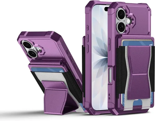 Vista 112 de Dteck Funda para iPhone 16 de 6.1 pulgadas 2024, funda de piel sintética con cierre de botón magnético, ranuras para tarjetas de crédito, función