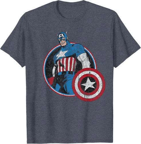 Vista 37 de Marvel Avengers Vintage Capitán América Comic Hero Retrato Camiseta Pequeña Negro