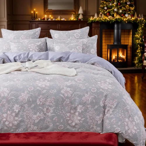 Vista 23 de FADFAY Juego de funda de edredón tamaño individual azul con flores de rosa y peonía, ropa de cama rústica con flores de peonía, juego de funda