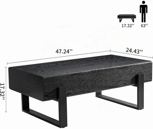 Vista 3 de LKTART Mesa de centro rectangular de 47 pulgadas para sala de estar, superficie con patrón de mármol, patas de metal estables para mesa de té
