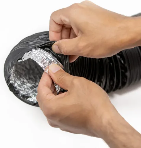 Vista 2 de Conducto de transición de aluminio flexible para secadora de ropa con 2 abrazaderas de tornillo sinfín.