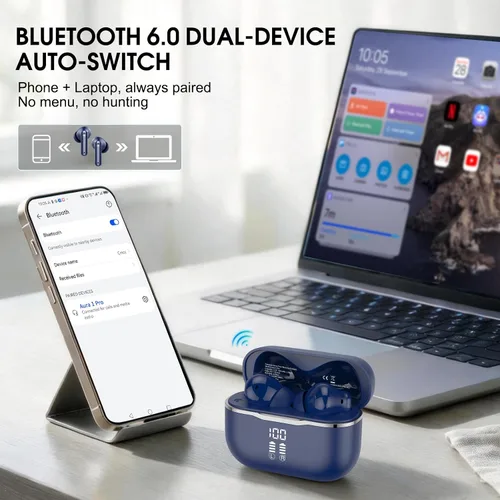 Vista 10 de Auriculares inalámbricos con cancelación activa de ruido, sonido de alta Azul marino