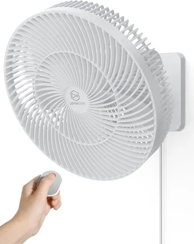 Vista 9 de Ventilador oscilante silencioso de pared de 8.5 pulgadas con control remoto y temporizador, 4 velocidades ajustables para baños pequeños