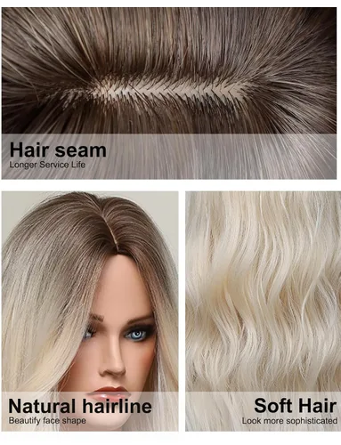 Vista 3 de HAIRCUBE Pelucas rubias largas para mujer, peluca de cabello sintético rizado y ondulado para uso diario