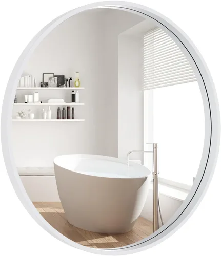 Vista 28 de WallBeyond Espejo redondo negro de madera de 24 pulgadas, espejo de pared circular para baño, espejo de pared redondo para decoración de pared