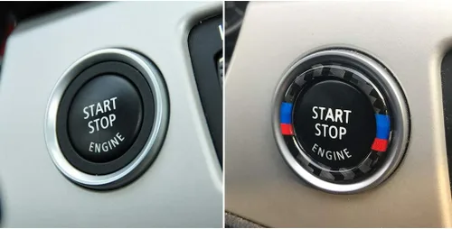 Vista 2 de Anillo de llave de encendido de motor de coche de fibra de carbono con decoración adhesiva para compatible con botón de encendido del motor BMW E90