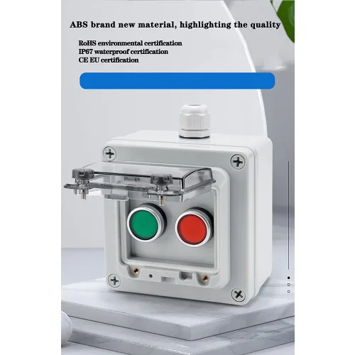Vista 5 de Caja de botones con interruptor de parada de emergencia, botones de arranque/parada y rotativos (rojo/verde) Emergency Stop Button Red Green
