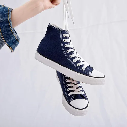 Vista 3 de Tenis de lona de caña alta con cordones para mujer, estilo informal, ideales para caminar