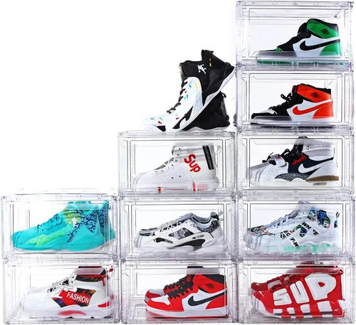 Vista 7 de Paquete de 6 cajas de zapatos transparentes apilables, cajas grandes de almacenamiento de zapatos, cajas de zapatos de acrílico que ahorran espacio