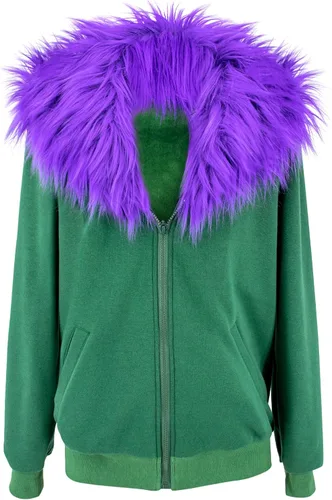 Vista 4 de C-ZOFEK Disfraz de anime, chaqueta verde con cuello de piel, Verde