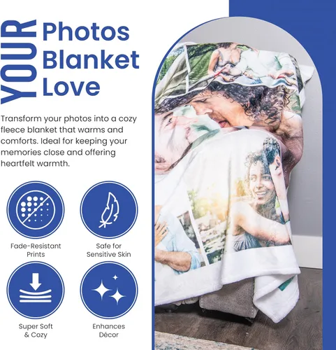 Vista 4 de IT'S A SKIN Manta personalizada con imagen, 5 imágenes, regalo personalizado para cumpleaños, aniversario, Navidad y boda, manta de fotos