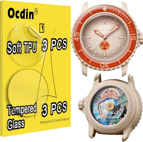 Vista 4 de Blancpain X Swatch - Protector de pantalla de alta calidad para reloj, juego de película protectora antiarañazos, película suave y película trasera