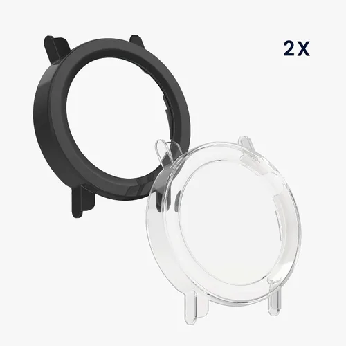 Vista 6 de kwmobile Funda compatible con CMF Watch 3 Pro Covers - Vidrio templado 2X con marco de plástico - Transparente/Negro