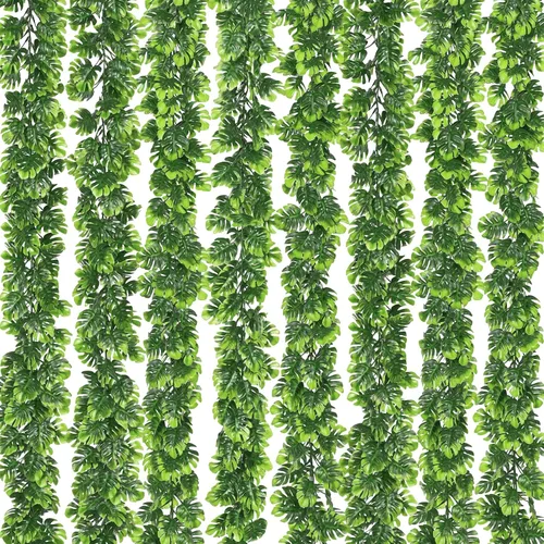 Vista 9 de Dolicer 4 piezas de enredaderas artificiales de Monstera, 5.6 pies, plantas de vegetación colgantes artificiales, hojas de palmera tropicales
