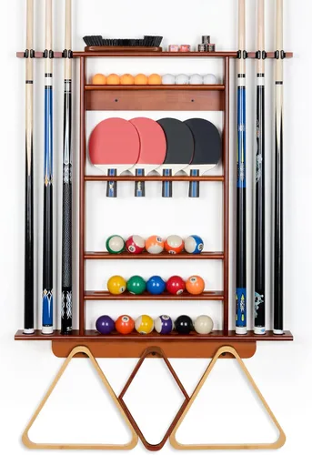 Vista 8 de XCSOURCE Soporte para Tacos de Piscina - Soporte 2-EN-1 para Tacos de Billar y Palas de Ping Pong, Montaje en Pared de Madera de Pino Macizo