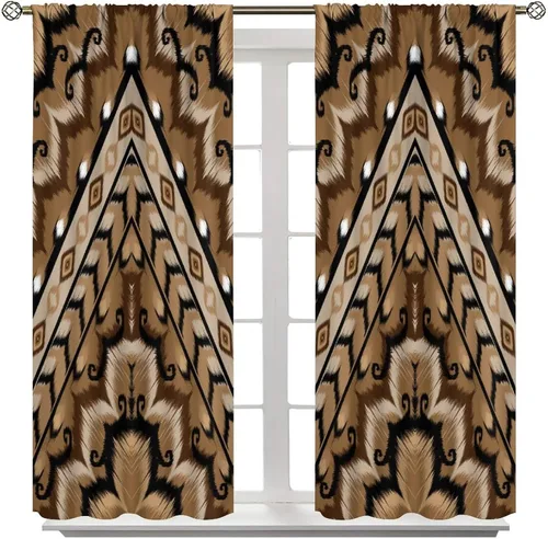 Vista 103 de Cortinas con patrón geométrico tribal, estilo suroeste, azteca, rústico, occidental, nativo americano, opacas, con bolsillo para barra, decoración
