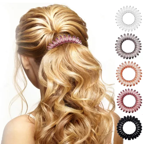Vista 2 de Bandas para el cabello, paquete de 17 unidades, espirales, sin arrugas, multicolor, impermeable, cable de teléfono, accesorios para niña y mujer