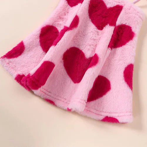 Vista 7 de My First Valentine's Day - Conjunto de ropa para bebé niña con volantes, manga larga, estampado de corazón, falda con tirantes
