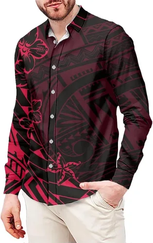 Vista 16 de Camisa polinesia con botones para hombre, Aloha Samoan, patrón tradicional, manga larga, camisa hawaiana para hombre, talla grande, casual
