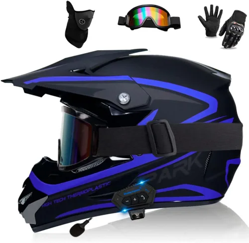 Vista 12 de Casco Bluetooth de cara completa para motocross, motocross, ATV, motocicleta, casco Bluetooth para hombres y mujeres, aprobado por el DOT, de cuatro