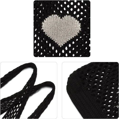 Vista 5 de Ovida Bolso de mano de ganchillo de malla, bolsa de playa Fairycore, bolso hobo de hadas, estilo grunge, bolso estético Y2K para mujeres y niñas