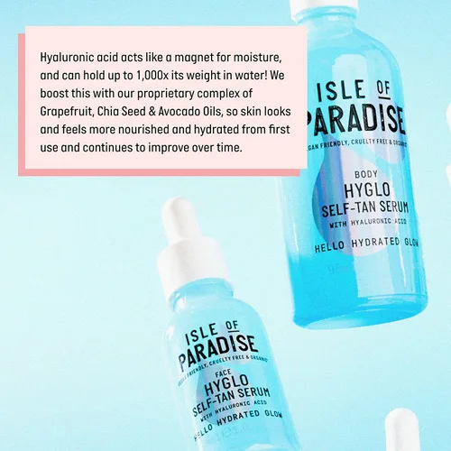 Vista 5 de Isle of Paradise Hyglo - Suero autobronceador, fórmula de bronceado facial con ácido hialurónico, ingredientes hidratantes para el cuidado
