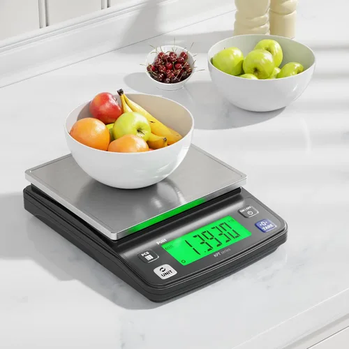 Vista 2 de Báscula de gramo digital Polit de 13 lb/6 kg, 0.02 oz para piezas pequeñas Bandeja de acero inoxidable, función de recuento de piezas, pies