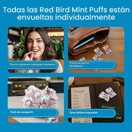 Vista 5 de Red Bird Mentas azules de caramelo de frambuesa, bocanadas suaves envueltas individualmente a granel, tubo de 22 onzas