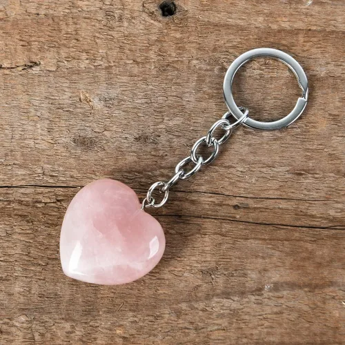 Vista 3 de YGLINE Llavero de piedra de cristal de amor de corazón natural
