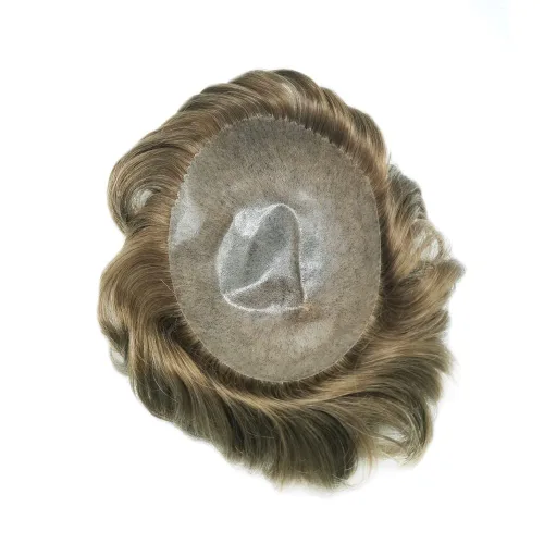 Vista 219 de Toupee para hombre 100% cabello humano real tupé para hombres 0.004 in piel de poliuretano para hombre, sistema de reemplazo de piezas de pelo