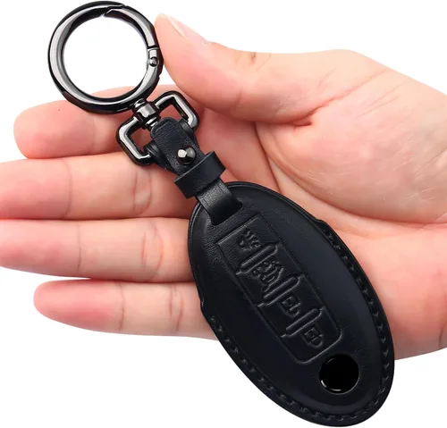 Vista 6 de Tukellen Compatible con llave de Nissan, funda de cuero genuino hecha a mano para Altima Pathfinder Armada Murano Maxima Rogue Infinity Smart Remote