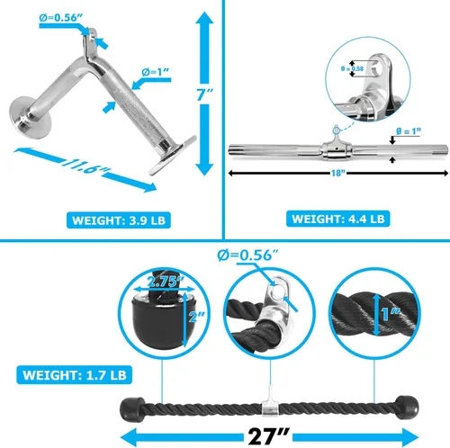 Vista 2 de A2ZCARE Combo Tríceps Presione Down Cable Attachment - Accesorios de máquina de cable para gimnasio en casa con opción múltiple