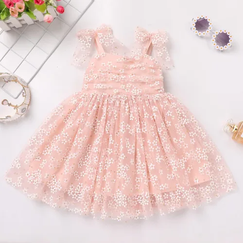 Vista 3 de Vestido tutú de verano para niñas pequeñas, sin espalda, vestido de princesa para fiesta de cumpleaños, lentejuelas con volantes, tul con lazo