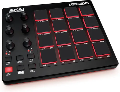 Vista 9 de AKAI Professional MPD218 - Controlador MIDI alimentado por USB con 16 almohadillas de tambor MPC, 6 perillas asignables, botones de repetición