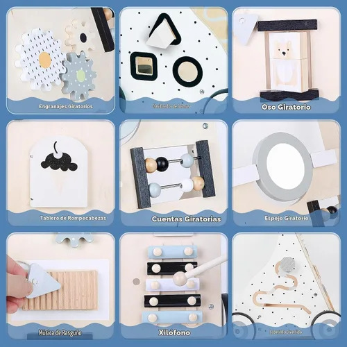 Vista 8 de Asweets Andador de bebé de madera con empuje y tracción para aprender, actividad de aprendizaje para niños, juguete de actividad con múltiples