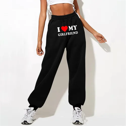 Vista 2 de I Love My Girlfriend - Pantalones deportivos para mujer, de cintura alta, holgados, casuales, para entrenamiento, pantalones largos