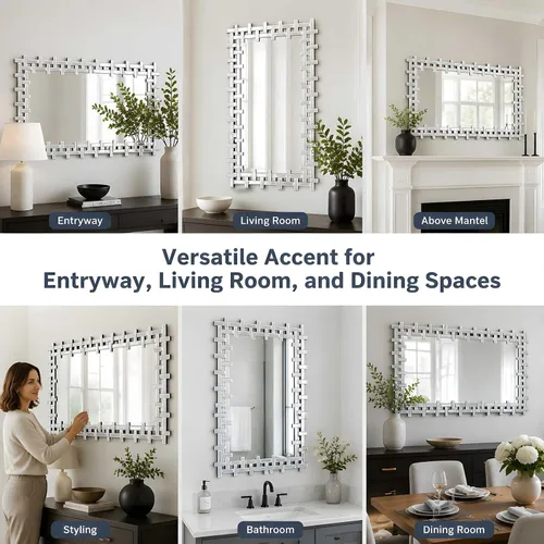 Vista 5 de Espejo decorativo grande de 36 x 24 pulgadas con marco de vidrio